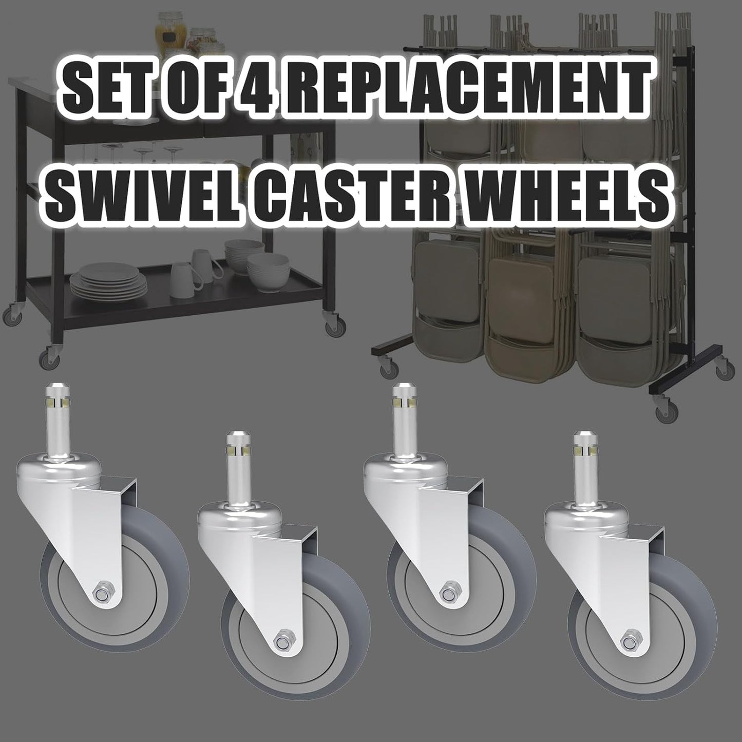 RILIDRI 3-Inch Swivel Stem Caster for Rubbermaid Mop Bucket Utility Cart, 7/16-Inch Stem Diameter Rubber Wheel Set of 4, Heavy Duty TPR Weber Grills Shop Vac Replacement Wheels