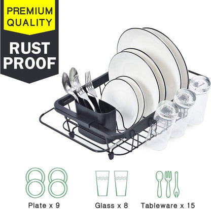 TOOLF Expandable Sink Caddy with Dish Towel Bar, Adjustable Over-The-Sink Organizer for Kitchen, Rustproof Sponge Holder and Drying Rack