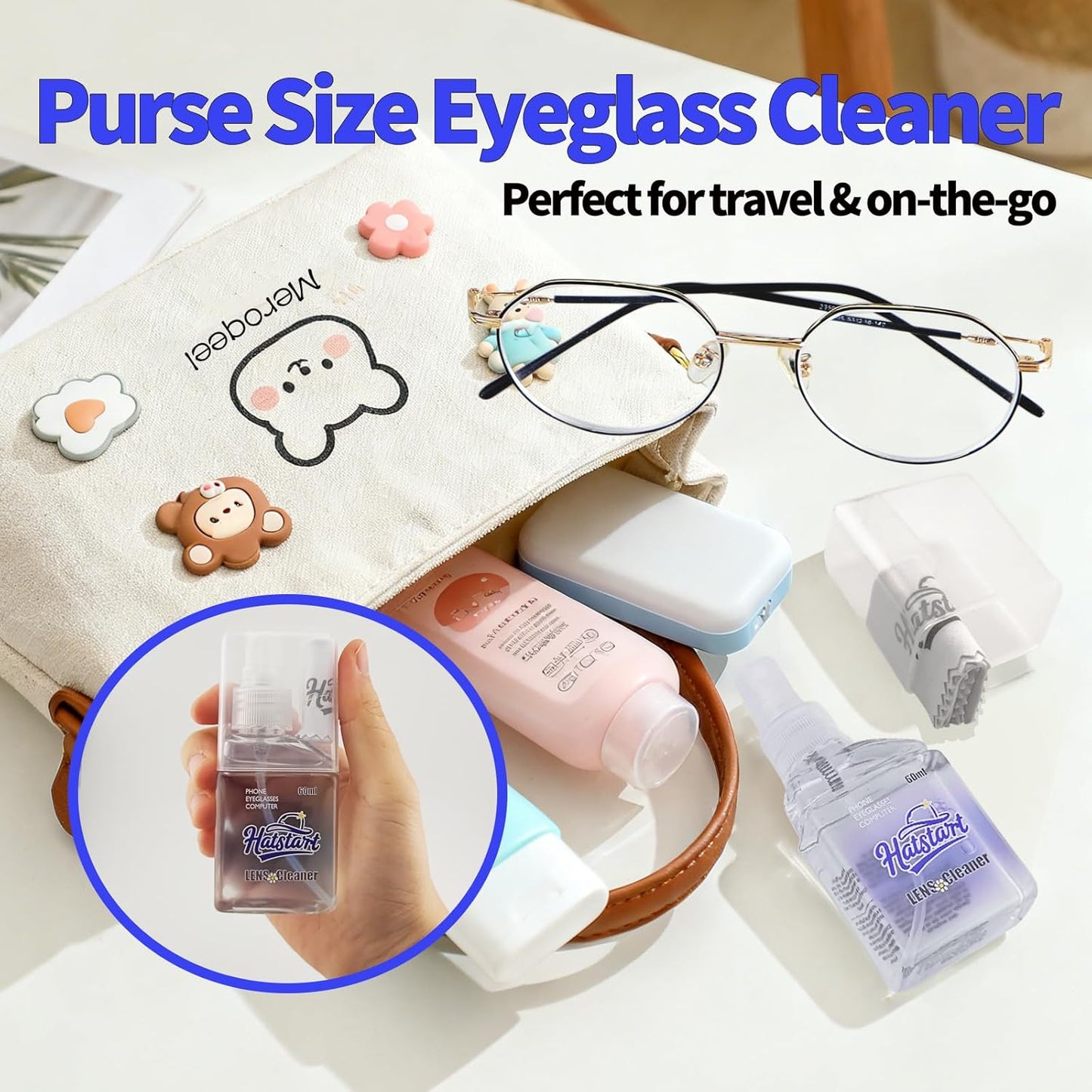 2-Pack Eye Glasses Cleaner Spray, Travel-Sized Screen Cleaning Kit with Touchscreen Mist for iPhone, Sunglasses, Computer, Laptop Screens, Phone Electronics with Eyeglass Cloth and Case Lid - Hatstart