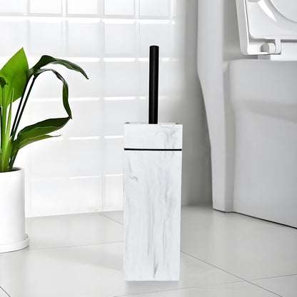White Floral Branches Design Resin Toilet Bowl Brush and Holder Set, Elegant Bathroom Cleaning Tool with Durable Bristles, Compact and Functional