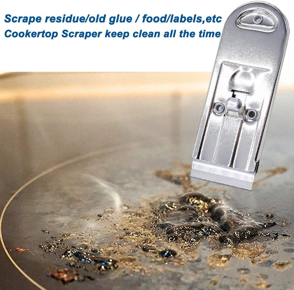 Razor Blades Metal Scraper Tool Pull Push Glass Scraper Stove Top Scraper Window Ceramic Scraper with10 PCS Single Edge Replacement Scraper Blades Removing Decal Label Residue Sticker,Silver