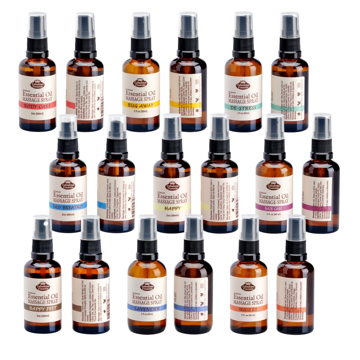 Fabulous Frannie Bug Away Healthy Massage Spritz Made with Carrier Oils and Citronella, Lavender, Eucalyptus and Lemongrass Essential Oils 2oz