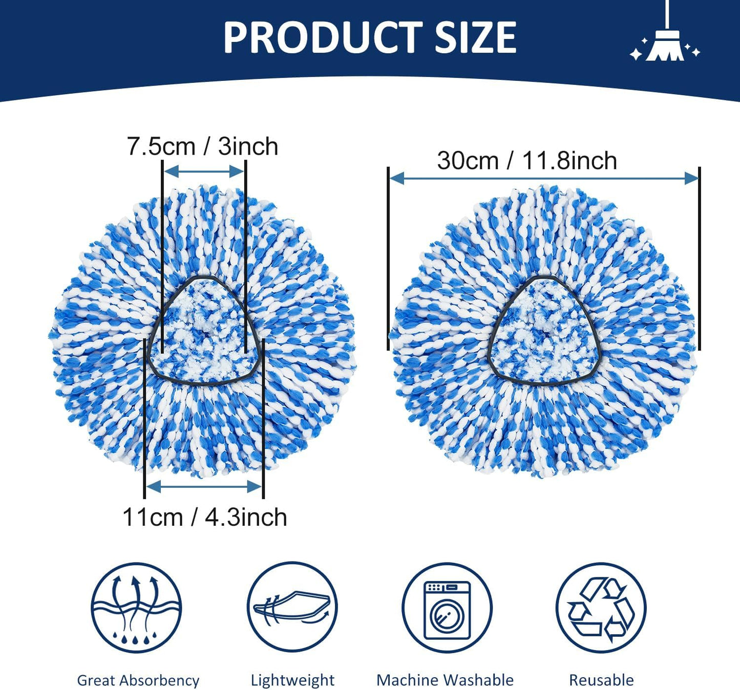 Mop Head Replacement Compatiable with Ocedar RinseClean 2-Tank System, Mircofiber Mop Heads Refill and Scrub Brush for O Cedar Rinseclean Spin Mop, 6 Pack Mop Refills & 2 Scrub Head for Floor Cleaning