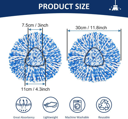 Mop Head Replacement Compatiable with Ocedar RinseClean 2-Tank System, Mircofiber Mop Heads Refill and Scrub Brush for O Cedar Rinseclean Spin Mop, 6 Pack Mop Refills & 2 Scrub Head for Floor Cleaning