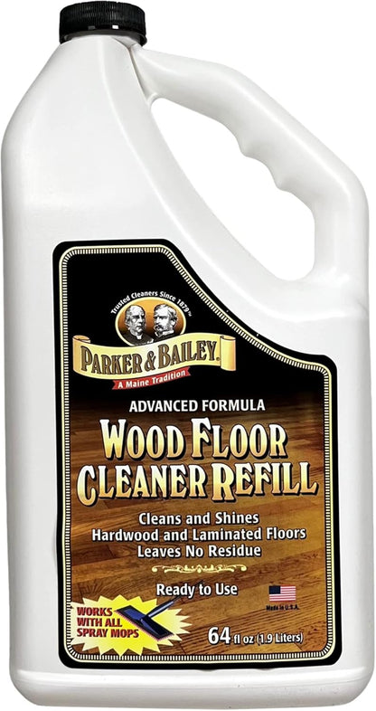 Parker & Bailey Wood Floor Cleaner – Use on Hardwood, Laminated or Faux Finished Floors. Shine Restorer Protector, Surface Cleaner Supplies Home Improvement, Natural Look, Cuts Grease, 64oz