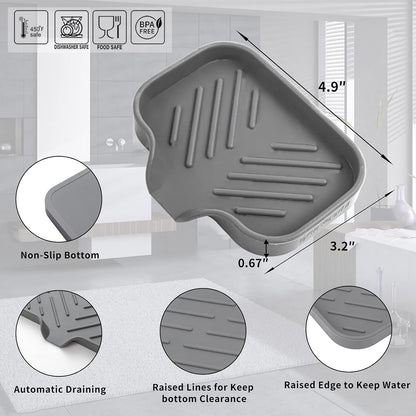 MicoYang Silicone Bathroom Soap Dishes with Drain Spout-Bathroom and Kitchen Sink Organizer,Sponge Holder,Dish Soap Tray,Perfect for Dispenser,Scrubber,Bottle,Cup on Sink or Counter-Black 4.9"×3.2"