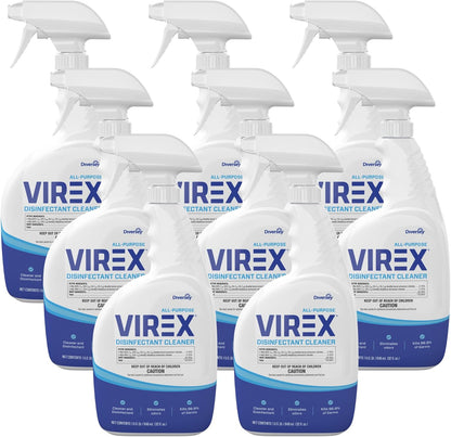 VIREX Diversey CBD540540 All Purpose Disinfectant Cleaner, For Home & Commercial Use, Kills 99.9% of Germs, Multi-Surface, Lemon Scent, Capped Ready-to-Use Spray, 32-Ounce