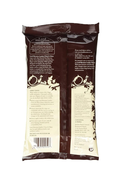 Lord Sheraton Leather Clean and Shine Eco Wipes - 24 in a pack - Two Packs (48 wipes)