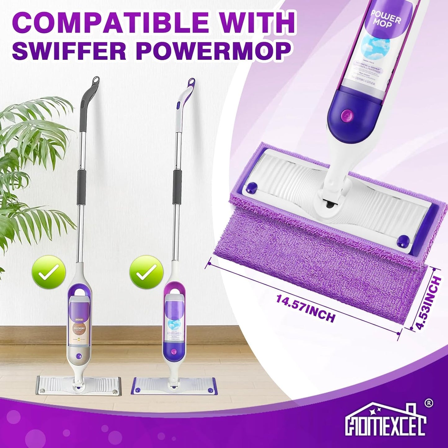 HOMEXCEL Reusable Microfiber Mop Pads for Swiffer PowerMop 8 Pack, Power Mop Pads Refills for 13 ''-15 '' Spray Mop, Machine Washable Pad Replacement for Multi-Surface Floor Cleaning