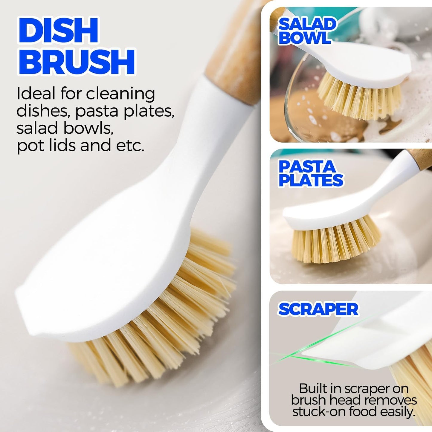 Holikme 6 Pack Dish Brush Scouring Pad Set with Bottle Brush, Dish Brush, Palm Scrub Brush and Straw Brush, Dish Scrubber Long Handle for Dish Bottle Cup Skillet Wok Pot Pan Cast Iron, Yellow