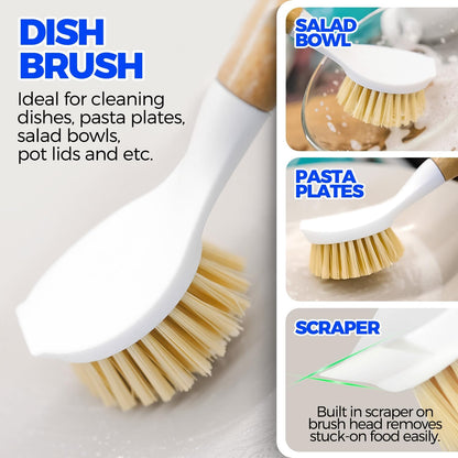 Holikme 6 Pack Dish Brush Scouring Pad Set with Bottle Brush, Dish Brush, Palm Scrub Brush and Straw Brush, Dish Scrubber Long Handle for Dish Bottle Cup Skillet Wok Pot Pan Cast Iron, Yellow