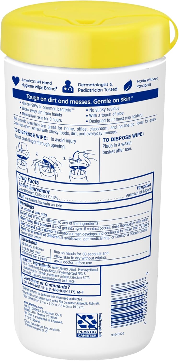 Wet Ones Antibacterial Hand Wipes, Tropical Splash Wipes, Antibacterial Wipes, Hand Sanitizer Wipes, Wet Ones Wipes, 40ct Canister