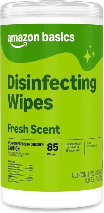 Amazon Basics Disinfecting Wipes, Lemon & Fresh Scent, Thick, Sanitizes/Cleans/Disinfects/Deodorizes, 340 Count (4 Packs of 85)