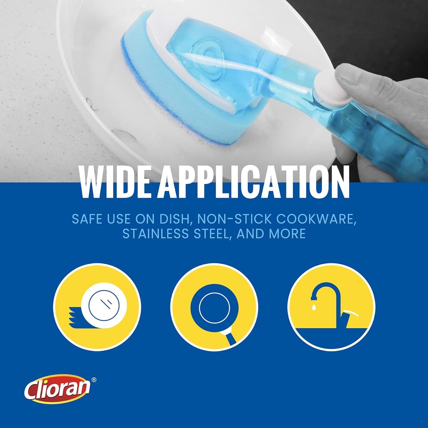 Dishwand Refills Sponges Heads with Soap Control Handle, 6 Non-Scratch Replacement Sponge Head for Dish Wand,Leak-Proof Handle,Universal Compatible Soap Dispensing Brush for Kitchen,Dishwasher