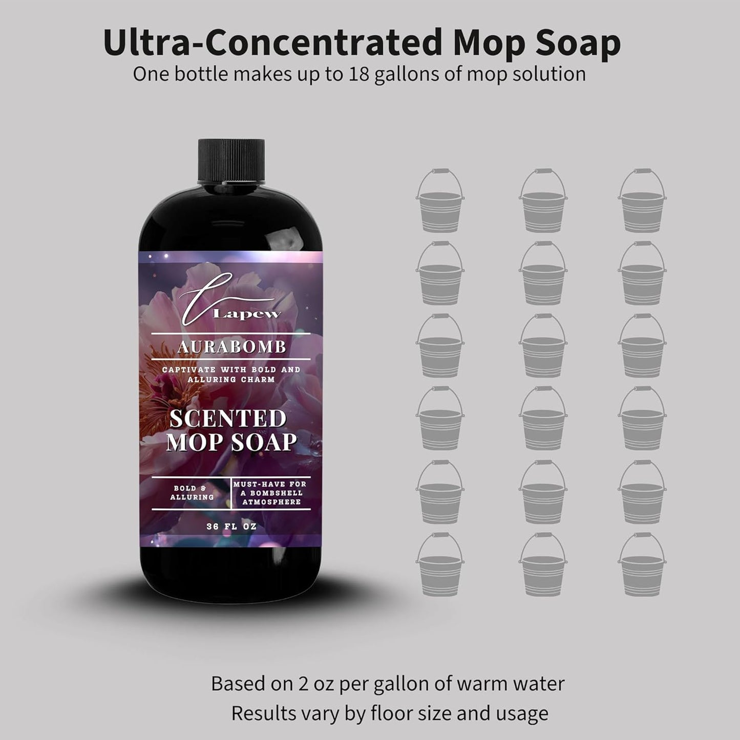 Lapew Baccarat Scented Mop Soap - Luxury Floor Cleaner Concentrate for Mopping Tile, Laminate, Vinyl & Hardwood | Streak-Free, Low-Foam | 36 oz - Colors C