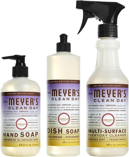 Mrs. MEYER'S Kitchen Set, Dish Soap, Hand Soap, and Multi-Surface Cleaner, 3 CT (Peony)