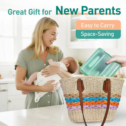 Baby Bottle Brush Set, 6-in-1 Travel Bottle Cleaner Kit with Silicone Bottle Brush, Nipple & Straw Brush, Soap Dispenser, Drying Rack, Storage Box – Compact Baby Travel Essential for Home & On-The-Go