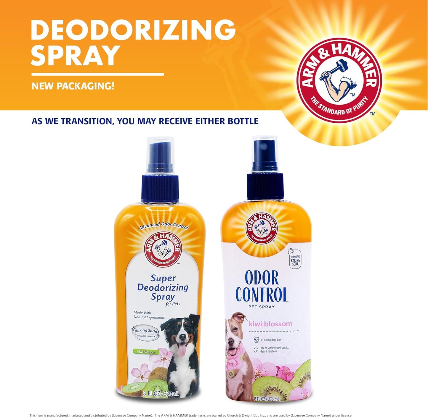 Arm & Hammer for Pets Super Deodorizing Dog Spray with Baking Soda for Odor Control, Freshens Coat Between Baths, pH Balanced Formula for Dogs, 8 Fl Oz - 2 Pack