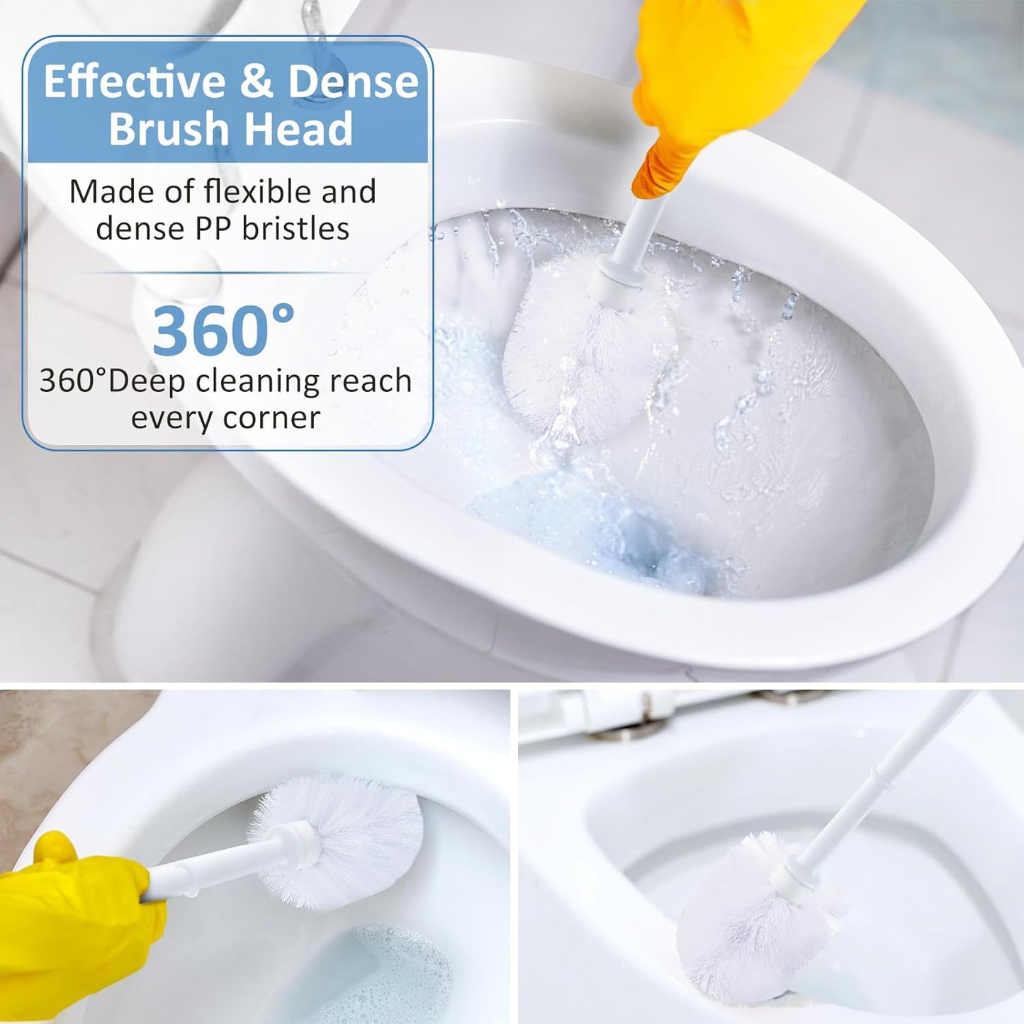 Tioncy 6 Pack Toilet Brush with Holder, 14.96 Inch Toilet Bowl Brush Set, Stiff Bristles Scrubber for Deep Cleaning, Base Caddy, Bathroom Cleaning Supplies (Blue,White)