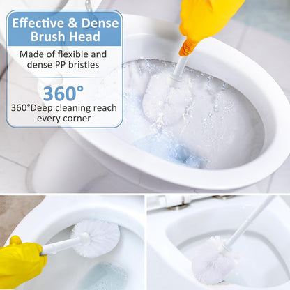 Tioncy 6 Pack Toilet Brush with Holder, 14.96 Inch Toilet Bowl Brush Set, Stiff Bristles Scrubber for Deep Cleaning, Base Caddy, Bathroom Cleaning Supplies (Blue,White)