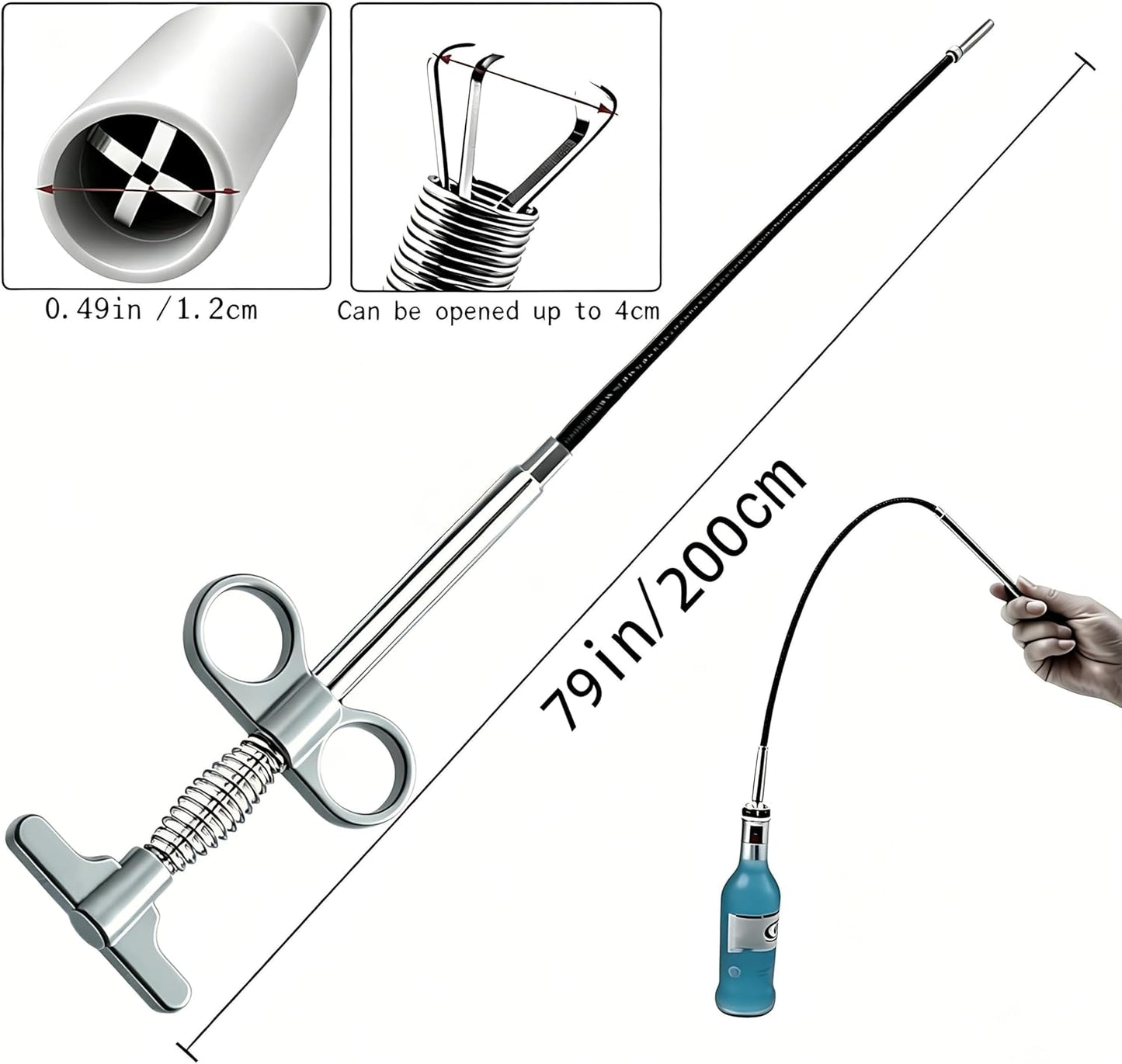 Drain Clog Remover Snake Tool for Hair and Debris, Unclog Toilet, Sink, Shower, Bathtub, Sewer