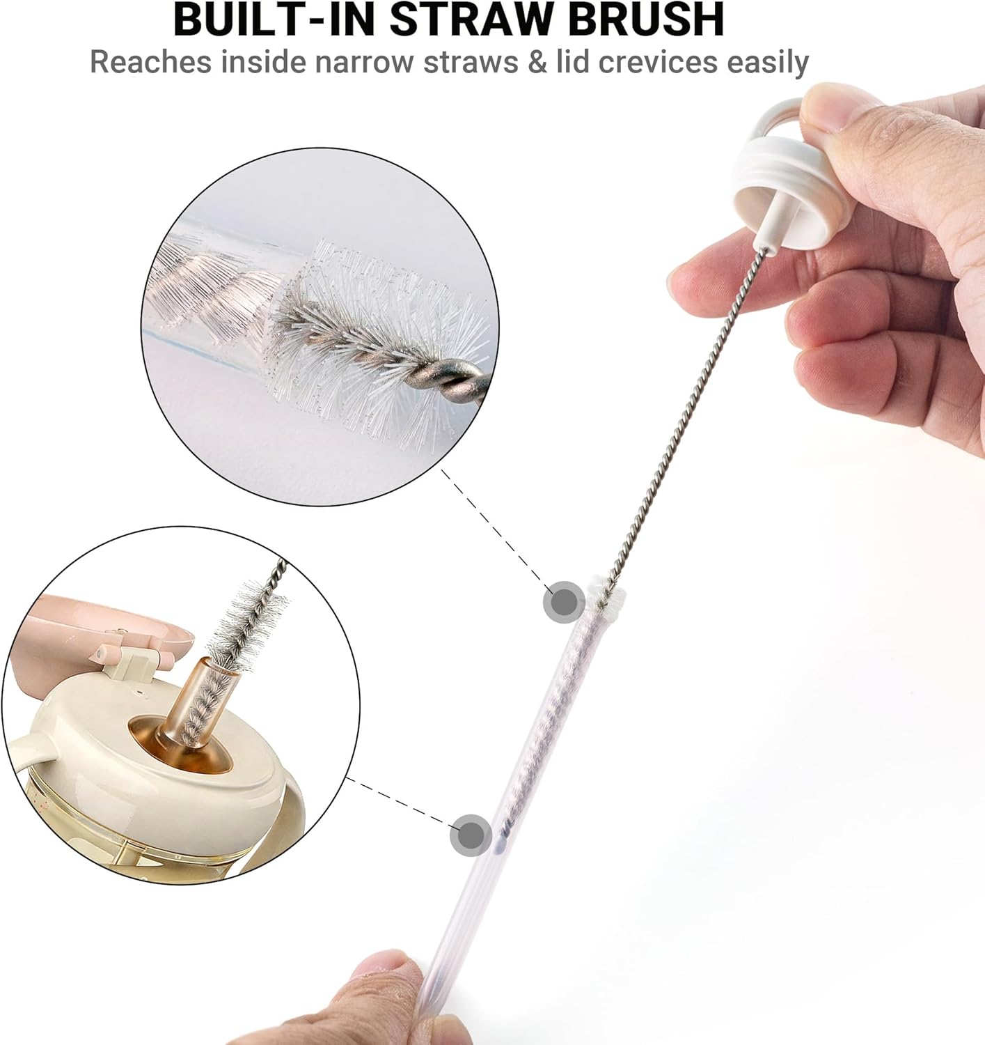 3-in-1 Water Bottle Brushes for Cleaning, 16" Extendable Long Handle Cup Cleaner Scrubber with Hidden Straw Brush for 40oz 55oz Tumblers, Wine Glass, Sports Mugs & Narrow Necks