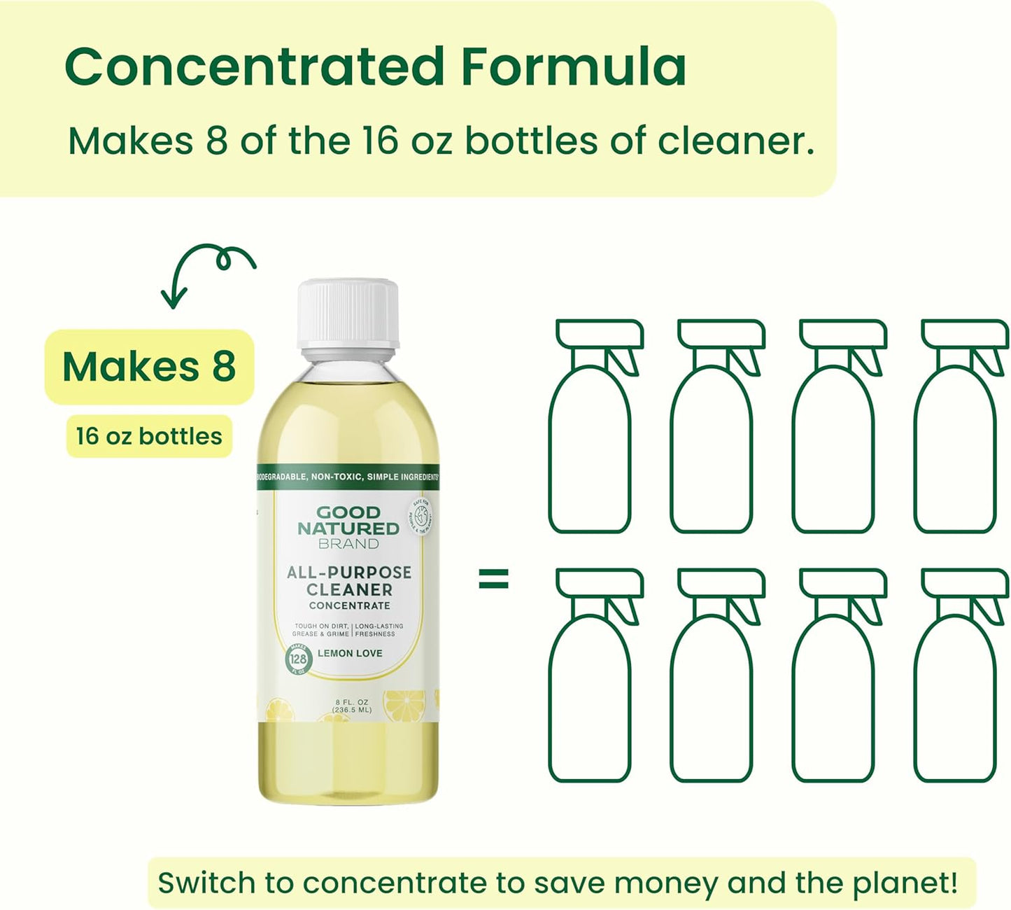Good Natured Brand All-Purpose Cleaner Concentrate | 8oz makes 128oz | Lavender Essential Oil | 16X Concentrated Natural Multi-Surface Cleaner