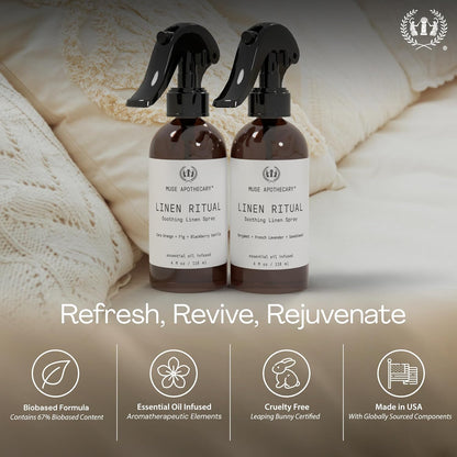 Muse Apothecary Linen Ritual - Aromatic, Soothing, and Relaxing Linen Spray for Bedding, Laundry and Fabric Spray Freshener - Infused with Aromatherapy Essential Oils - Lavender Serenity