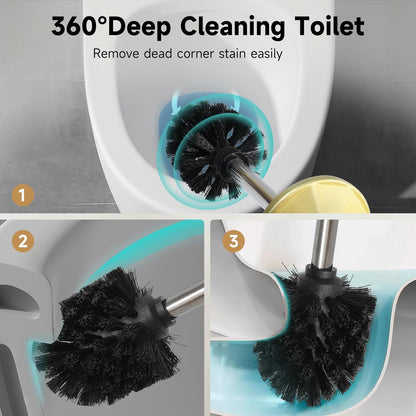 Bronze Toilet Brush and Holder，Extra Long Handled Toilet Brush for Bathroom，Stainless Steel Heavy Duty Toilet Bowl Brush,Deep Cleaning Modern Toilet Cleaner Brush -Space Saving, Covered Brush, Durable