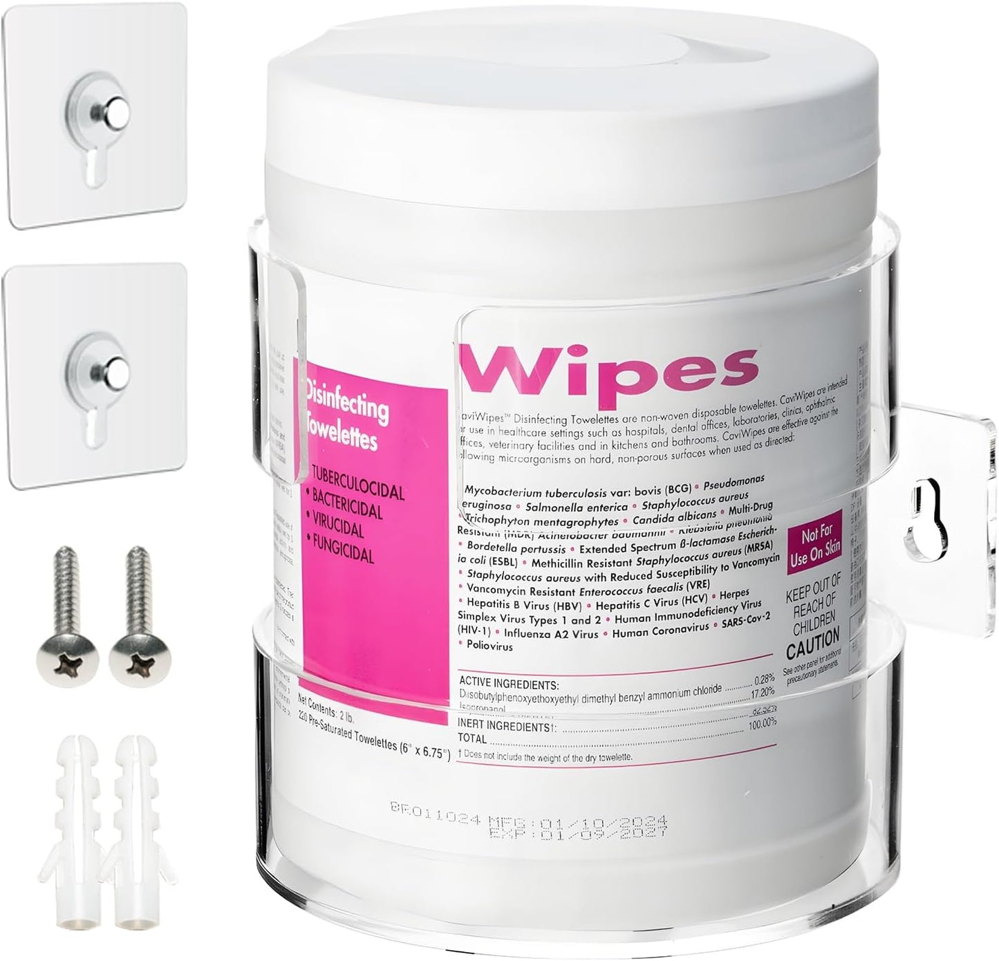 Wall-Mounted Wipes Holder for Cleaning Wipes, Acrylic Wipe Container Holder Rack for Wall - Easy Installation, Idea for Kitchen, Bathroom, Office, School, Clear (4.33" L x 4.72" W x 5.51" H)