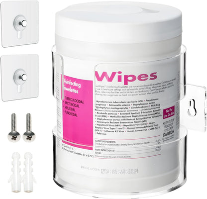 Wall-Mounted Wipes Holder for Cleaning Wipes, Acrylic Wipe Container Holder Rack for Wall - Easy Installation, Idea for Kitchen, Bathroom, Office, School, Clear (4.33" L x 4.72" W x 5.51" H)