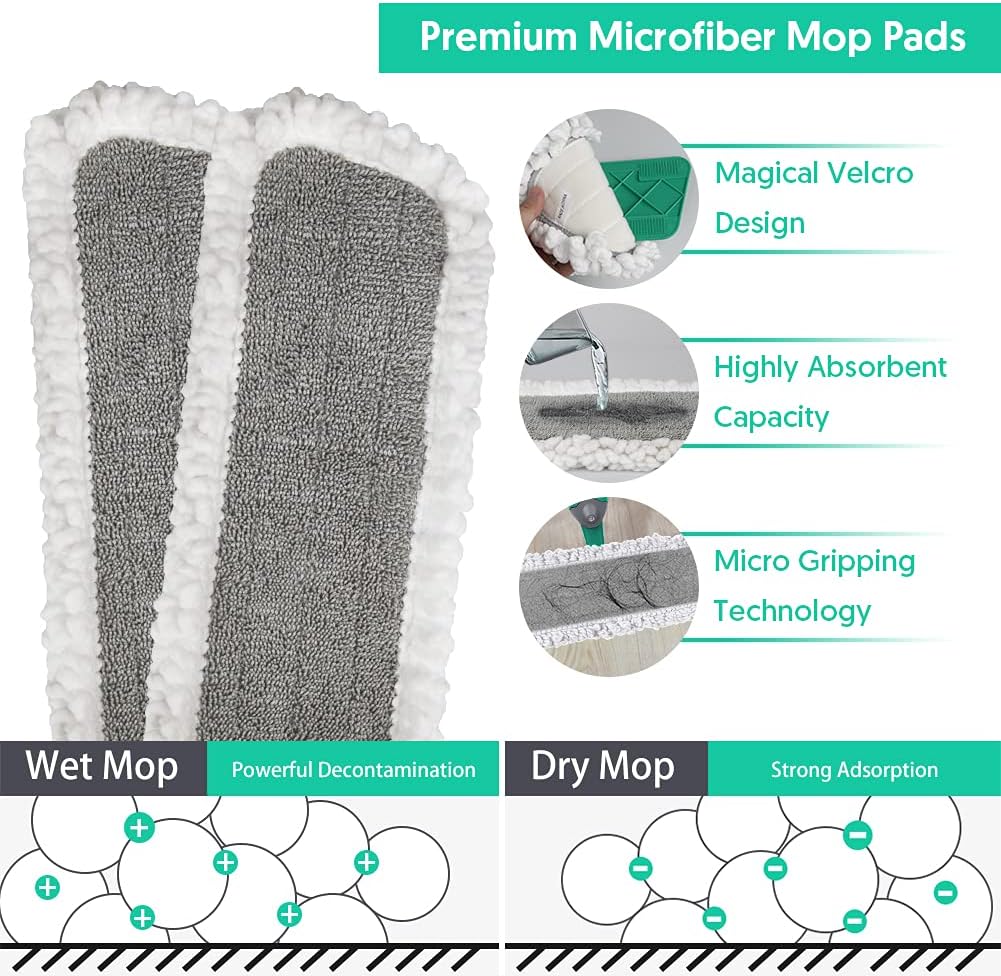 Spray Mop for Floor Cleaning, TINA&TONY Microfiber Hardwood Dry Wet Kitchen Mop with 3 Washable Pads & 635ML Refillable Bottle, Dust Mop with Sprayer for Laminate Tile Vinyl Floors, Green