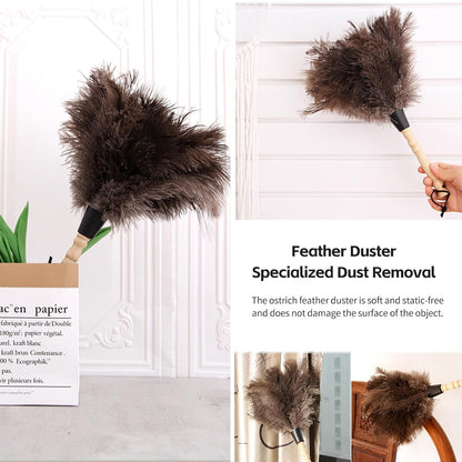 Retractable Ostrich Feather Duster for Cleaning, Fluffy and Natural Feather Duster with Retractable Handle， Reusable Eco-Friendly Handheld Cleaning Supplies (15 inch)