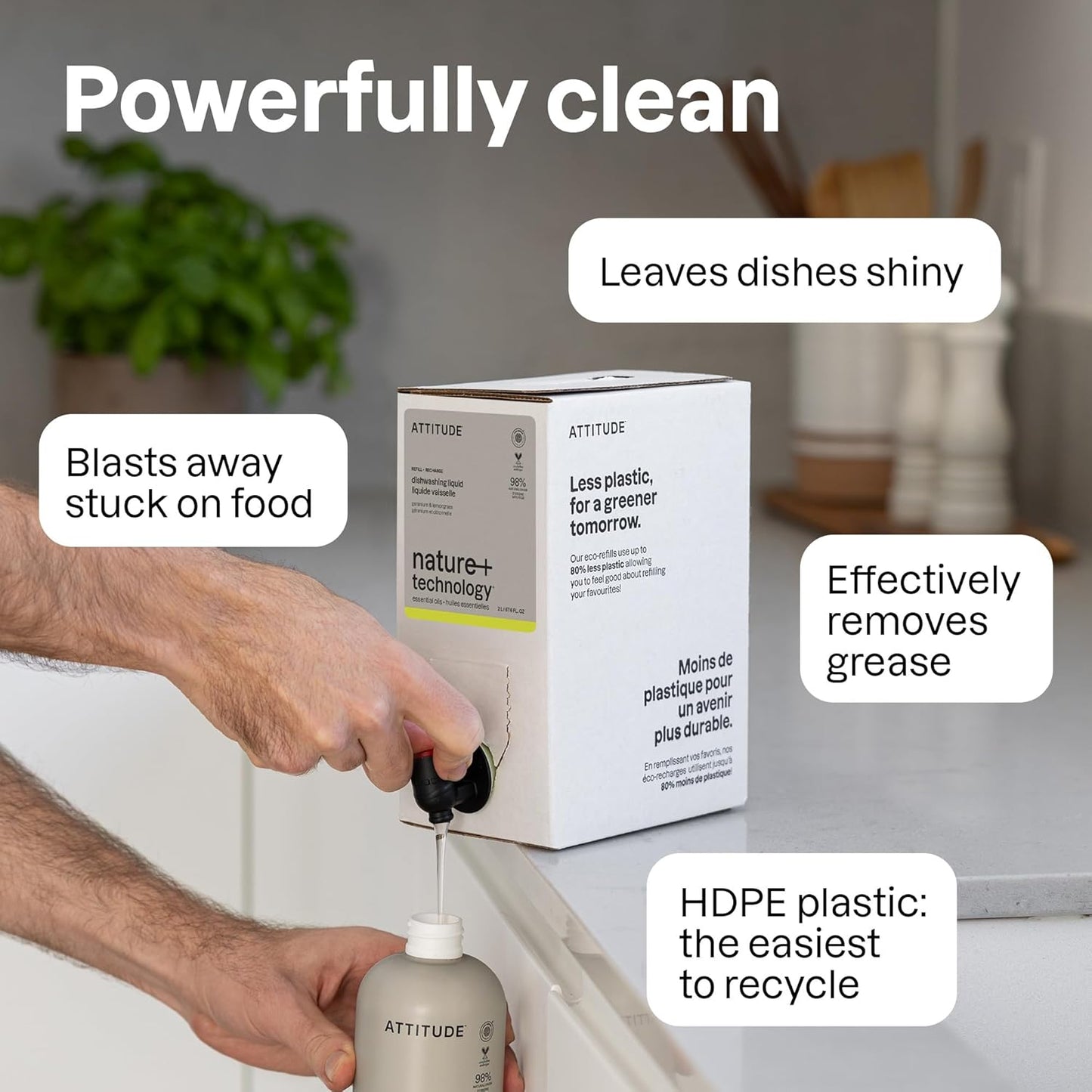 ATTITUDE Dish Soap, EWG Verified, Plant and Mineral-Based Ingredients, Vegan and Cruelty-free Household Products, Geranium and Lemongrass, 16 Fl Oz