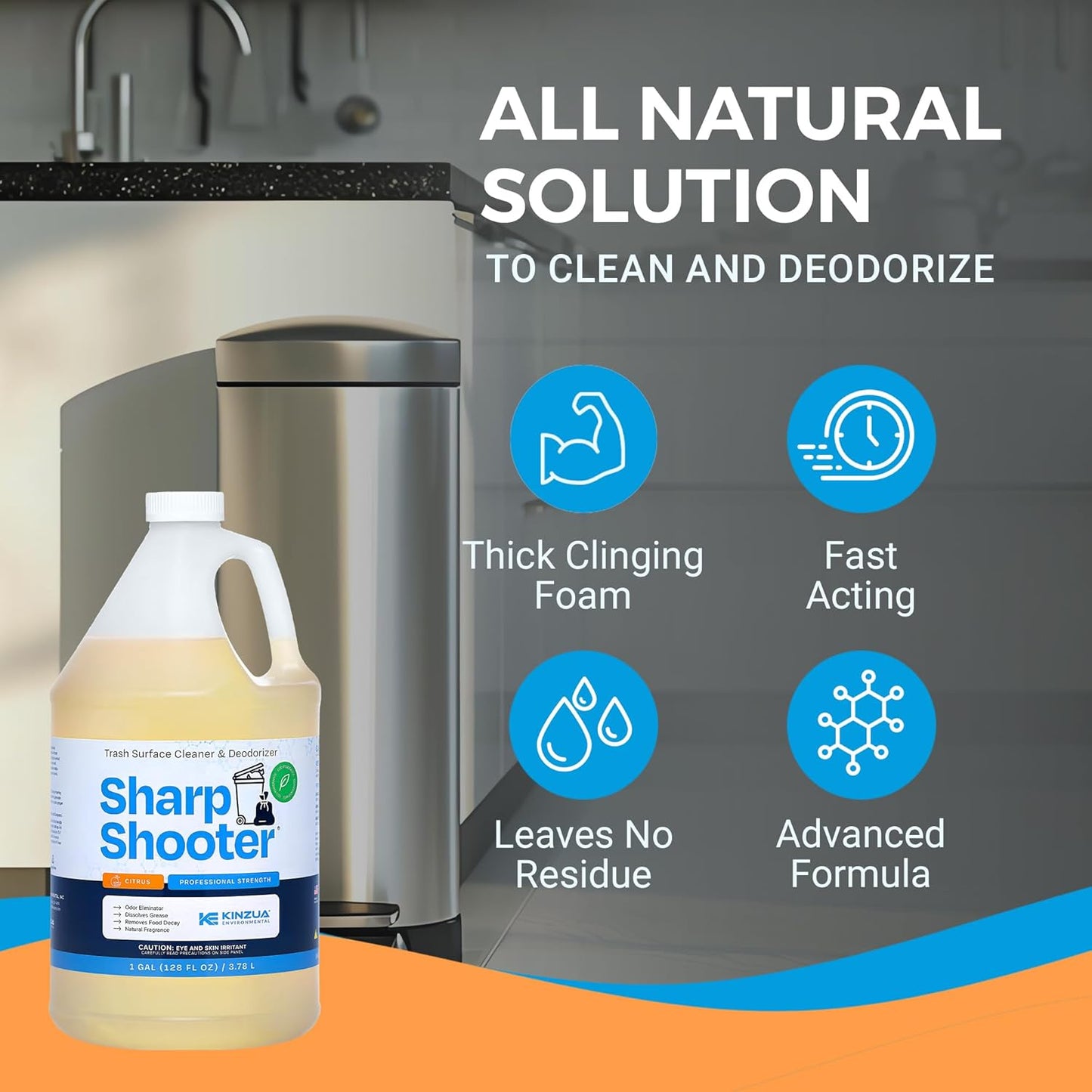 Sharpshooter, Heavy-Duty Trash Can Odor Eliminator & Degreaser, Garbage Surface Cleaner and Deodorizer Foam, Professional-Grade, Fresh Citrus Scent, 32 oz