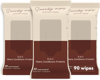 Swanky Leather Wipes - Leather Cleaner and Conditioner for Purses, Shoes, Furniture Polish & Car Seats, Prevents Fading & Cracking, Restores Softness & Shine - Soft Wipes, 30 Count