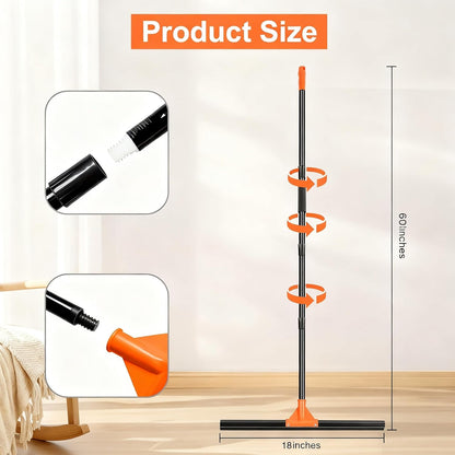 Heavy Duty Floor Squeegee with Long Handle, 18" Rubber Wiper Broom for Concrete Tile Cleaning Commercial Scrubber Mop for Garage Deck Bathroom Kitchen Pool