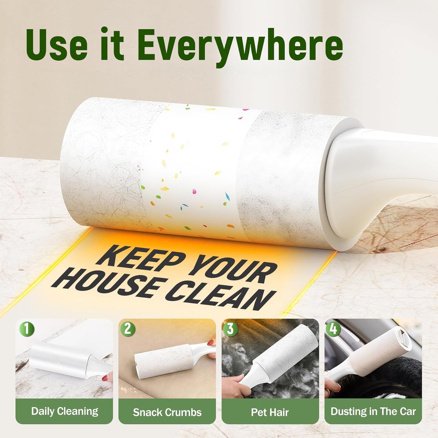 Extra Sticky Lint Roller for Pet Hair, 600 Sheets with 2 Reinforced Handles, Heavy Duty Lint Roller for Clothes, Couch, Furniture & Car
