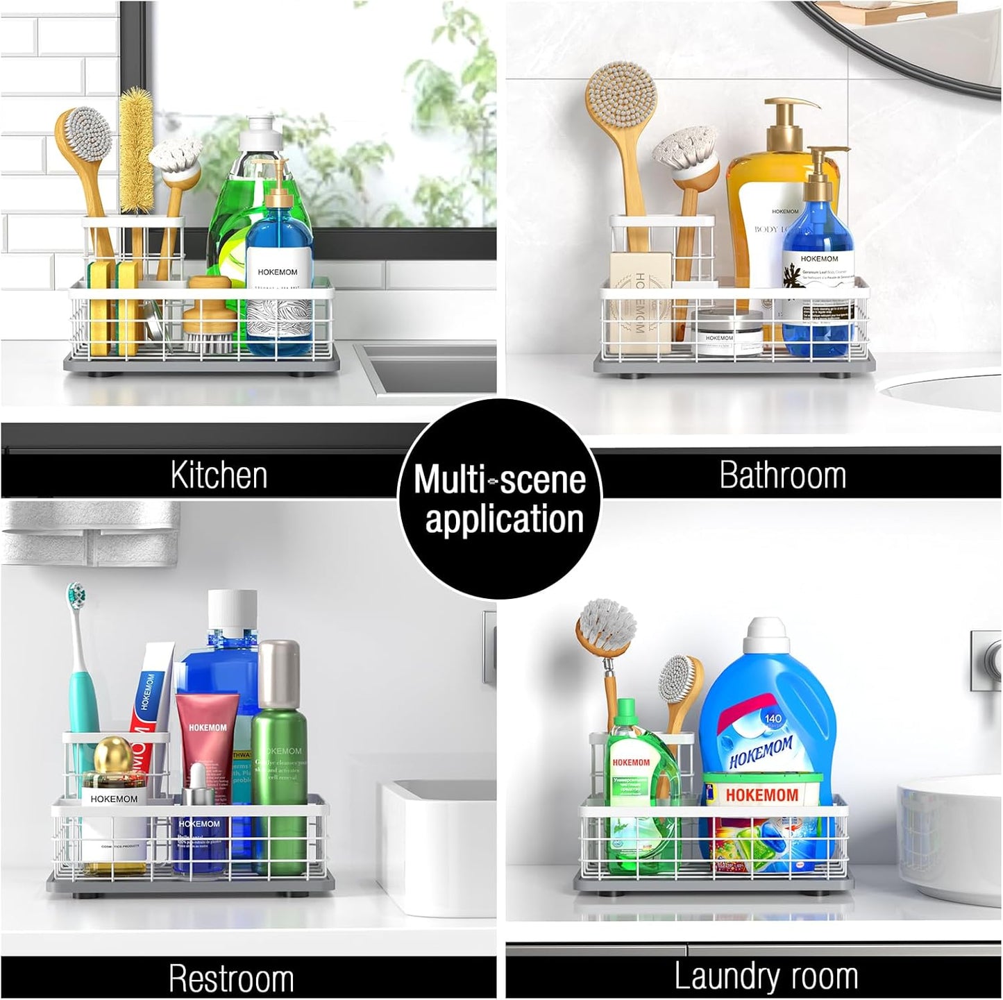 Kitchen Sink Caddy Organizer, [Stay-Dry Anywhere & No Drainage Needed] Sponge Holder for Kitchen Sink Countertop,Stainless Steel with Rust-Resistant Coating-10.24" L x 6.5" W x 5.83" H