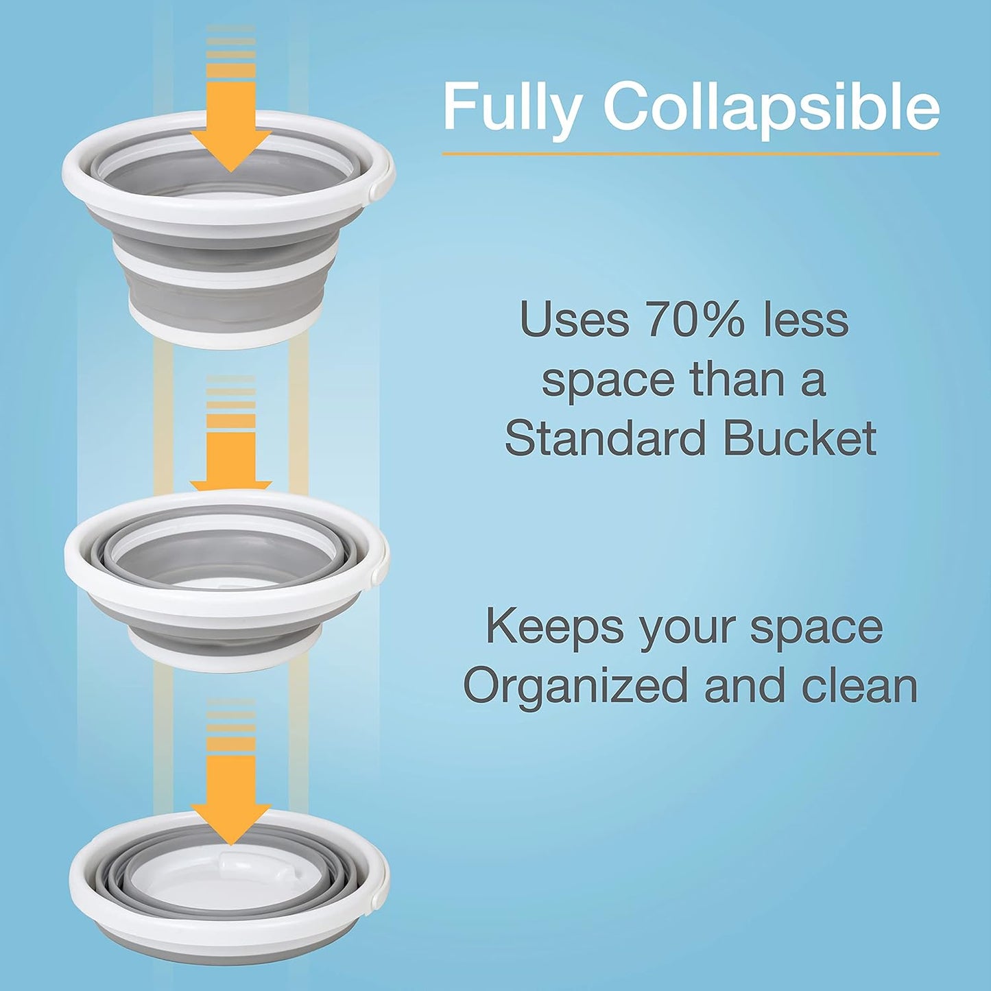 Brookstone Collapsible Bucket, Foldable Cleaning Bucket with Handle, Household Essentials Cleaning Basin and Dust Mop Bucket, Collapsible Wash Basin for Car Cleaning, [2.6 Gal. 10L] Square, Grey