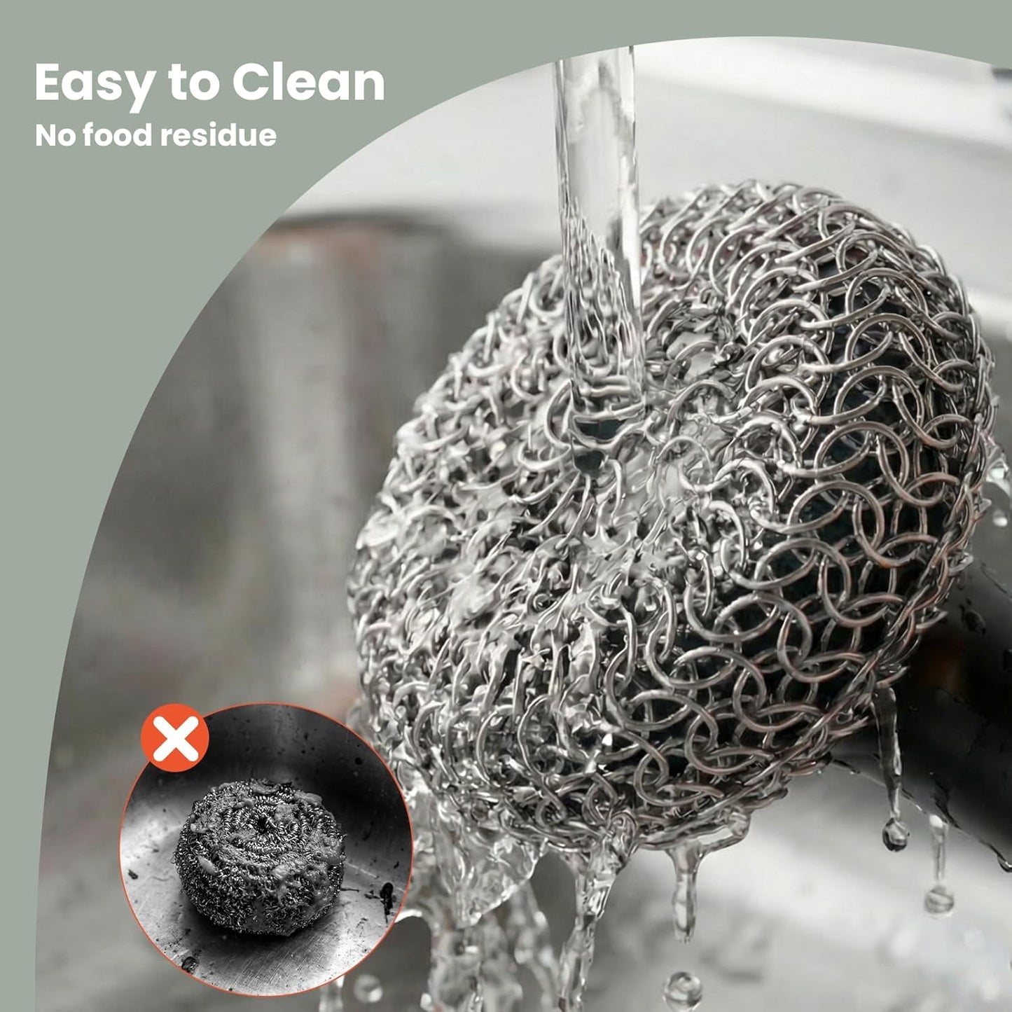 Cast Iron Scrubber with Long Handle | 316 Cast Iron Cleaner Chainmail Scrubber for Pan Skillet Cleaner - Dish Scouring Pad Dishwasher Safe Cleaning Kit (Blue, 1 Scrubber + 1 Scraper)