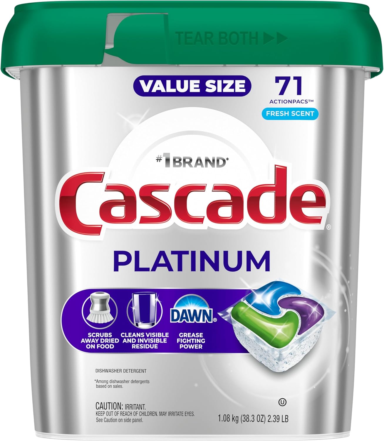 Cascade Platinum Dishwasher Pods, Dishwasher Detergent, Dish Detergent Soap, Fresh, 12 count