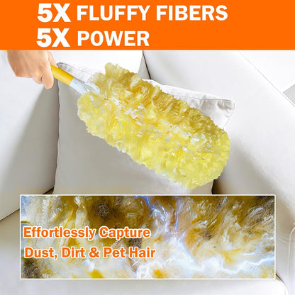 60 Heavy Duty Duster Refills for Swiffer Duster, 3 ft Extendable Handle + 1 Short Handle, Multisurface 360 Dusters kit for Dusting Furniture, Ceiling Fans, Blinds, Corners, Yellow