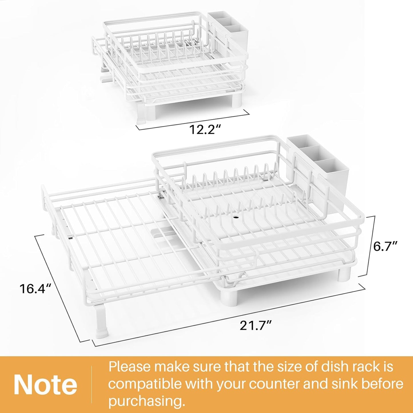 SNTD Dish Drying Rack - Extendable Dish Rack, Large Sink Drying Dish Drainer for Kitchen Counter, Stainless Steel Dish Strainer with Utensil Holder (Black)