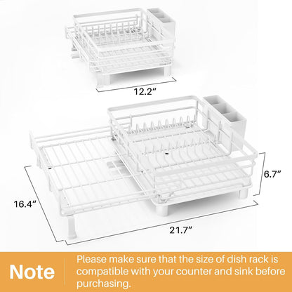 SNTD Dish Drying Rack - Extendable Dish Rack, Large Sink Drying Dish Drainer for Kitchen Counter, Stainless Steel Dish Strainer with Utensil Holder (Black)