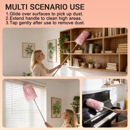 Cedenoo Lambswool Duster Extendable 22–55 Inch Natural Wool Duster with Flexible Head for Ceilings Furniture Blinds Electronics Washable Reusable
