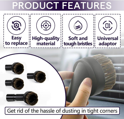 3PCS Horse Hair Brush Vacuum Attachment Set - Black Round Horse Hair Vacuum Attachments & Brushes - Shop Vac Brush Attachment for Most Vacuum Cleaners Accessories - 1 1/4" Vacuum Attachments Included