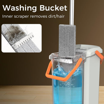YASHE Mop and Bucket Set with Detachable Space-Saving Bucket, Mop for Floor Cleaning with Wringer, Wall Mop with 360° Rotating Mop Head, 2 Reusable Microfiber Mop Pads