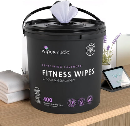 Wipex Gym Wipes Bucket Refill – EWG Verified, 400 Ct Plant-based Fitness Equipment Wipes, Lavender and Vinegar to Clean Surfaces, Safe Yoga Mat Cleaner, Gym Cleaner and Peloton