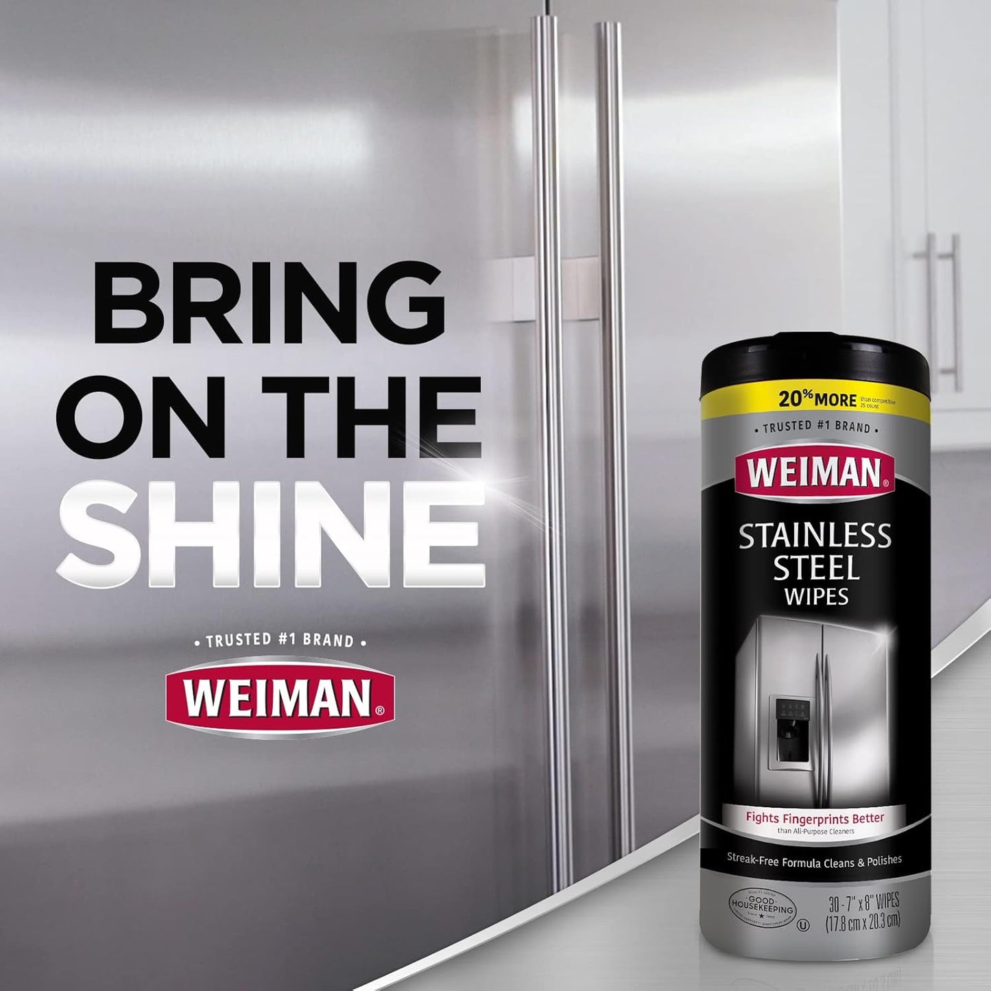 Weiman Stainless Steel Cleaner, 30 Count Wipes, Anti-Fingerprint, Removes Grease, Water Spots, Streaks & Residue, Polishing Cleaner Safe for Appliances, Chrome, Sinks & Grill Exteriors